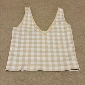 Aura Beige and White Checkered Crop Top